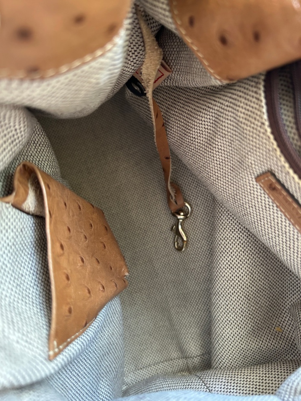 Dooney & Bourke Tan Ostrich-Embossed Drawstring Bucket Bag - Picture 17 of 17